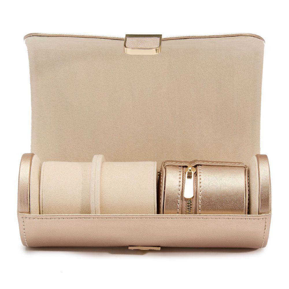 Palermo Double Watch Roll With Jewelry Pouch-Rose Gold