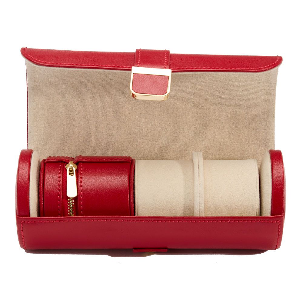 Palermo Double Watch Roll With Jewelry Pouch-Red